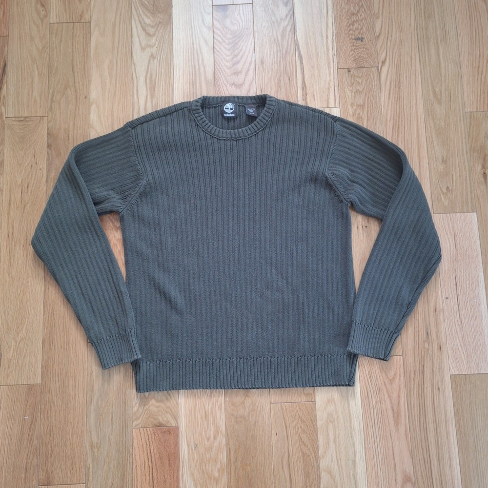 Timberland Ribbed Knit Crewneck Sweater Olive Green XL 100% Cotton